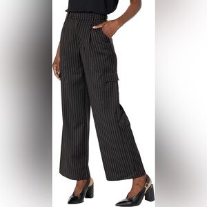 NIA Black Pinstripe Relaxed Cargo Trouser Pants Size XS
